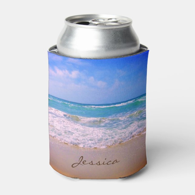 Personalisierter Name des Strandes und des Meeres Dosenkühler (Kanne Vorderseite)