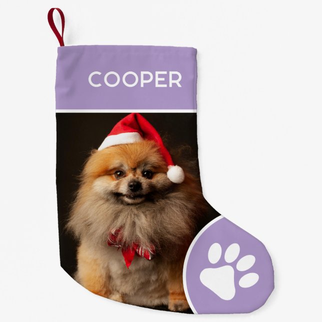 Personalisierter Name des Tieres und Foto Lavendel Kleiner Weihnachtsstrumpf (Vorderseite)