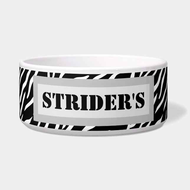 Personalisierter Name des Tieres Zebra Print Bowl Napf (Vorderseite)
