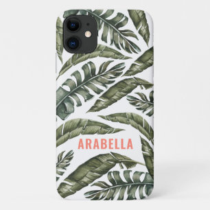 Personalisierter Name des tropischen Blatts und An Case-Mate iPhone Hülle