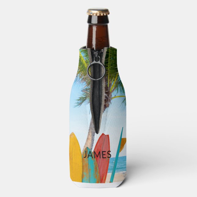 Personalisierter Name des tropischen Surfbretts Flaschenkühler (Flasche Rückseite)