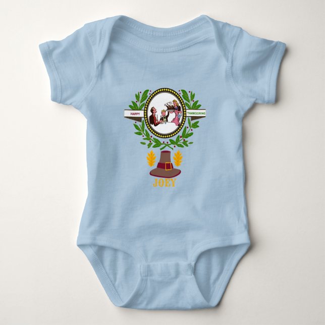personalisierter Name des Vintagen Erntedanks Baby Strampler (Vorderseite)