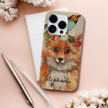 Personalisierter Name des Wasserfarbenfoxs Floral  Case-Mate iPhone 14 Pro Hülle<br><div class="desc">Watercolor Fox Floral Collage Personalisiert Name iPhone Smart Phone Cases bietet eine moderne Aquarellmalerei eines Fuchs mit einer Blumenkrone mit einem Vogel auf ihrem Kopf. Personalisieren Sie Ihren individuelle Name, indem Sie den Text im dafür vorgesehenen Textfeld bearbeiten. Perfekte Geschenke für Weihnachten, Feiertage, Geburtstag, Muttertag, beste Freunde, Schwestern und mehr....</div>