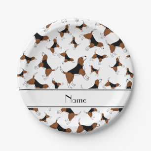 Personalisierter Name des weißen Beagle Pappteller