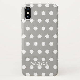 Personalisierter Name des weißen und grauen Polka- Case-Mate iPhone Hülle