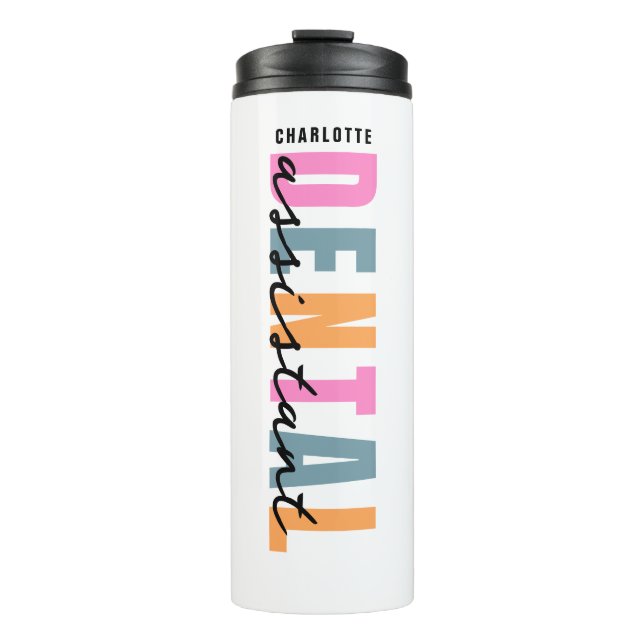 Personalisierter Name des Zahnarztes Modernes Skri Thermosbecher (Vorderseite)