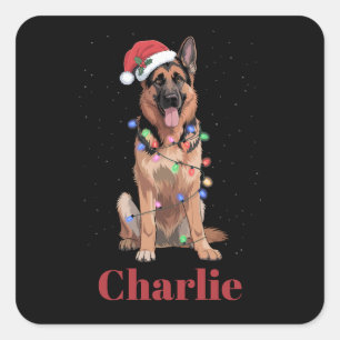 Personalisierter Name Deutscher Schäferhund Weihna Quadratischer Aufkleber