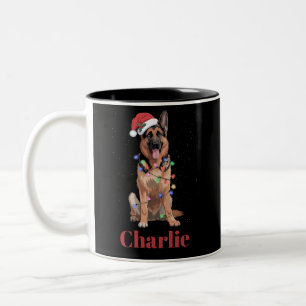 Personalisierter Name Deutscher Schäferhund Weihna Zweifarbige Tasse
