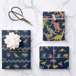 Personalisierter Name Dinosaurier Geschenkpapier Set