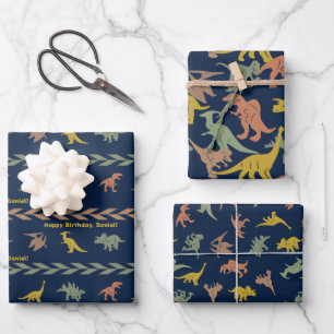 Personalisierter Name Dinosaurier Geschenkpapier Set