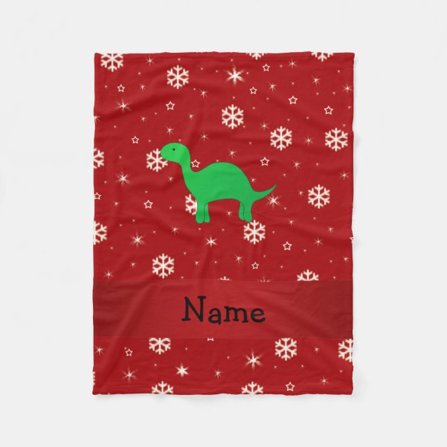 Personalisierter Name Dinosaurier Rote Schneeflock Fleecedecke (Vorderseite)