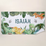 Personalisierter Name Dinosaurier Strandtuch<br><div class="desc">Personalisiertes Strandtuch von DinosaurierPerfektes Geschenk für Ihren kleinen Typ</div>