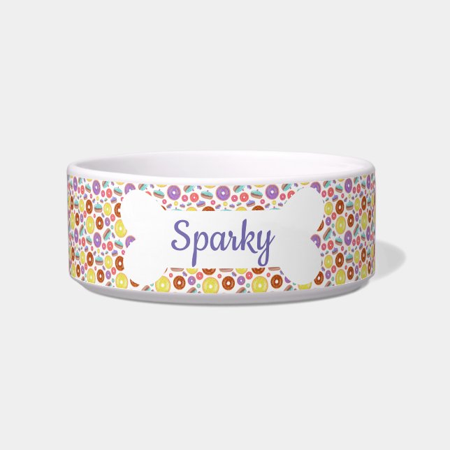 Personalisierter Name Donuts Muster Pet Napf (Vorderseite)