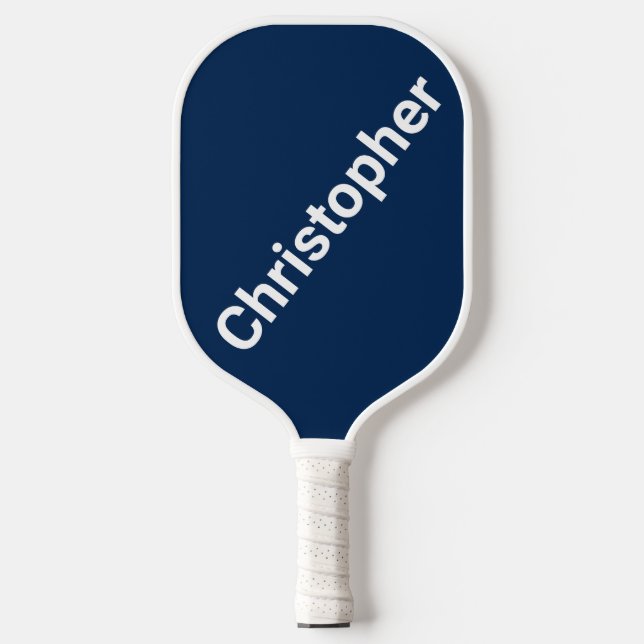 Personalisierter Name Dunkelblau und Weiß Pickleball Schläger (Vorderseite)