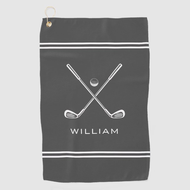 Personalisierter Name Dunkelgraue Streifen Stilvol Golfhandtuch (Vorderseite)