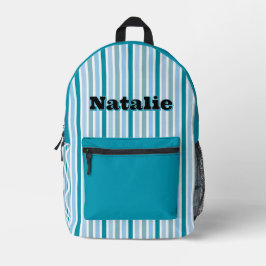 Personalisierter Name DUNKLE TÜRKIS STREIFEN Bedruckter Rucksack