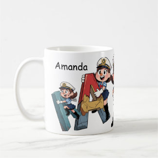Personalisierter Name & eine Segler-Cartoonfigur Kaffeetasse