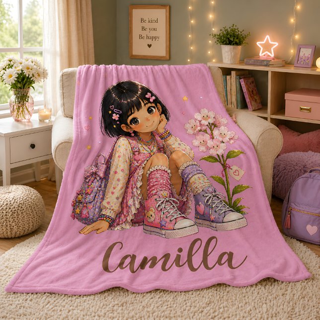 Personalisierter Name eines dunkelhaarigen Mädchen Fleecedecke (Von Creator hochgeladen)