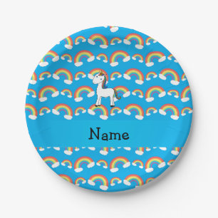 Personalisierter Name einhorn Himmelsblau Pappteller