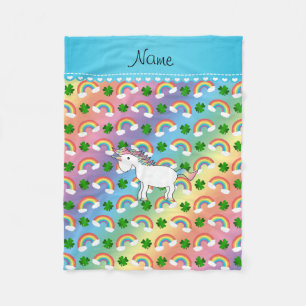 Personalisierter Name Einhorn Regenbogen Kleeblätt Fleecedecke