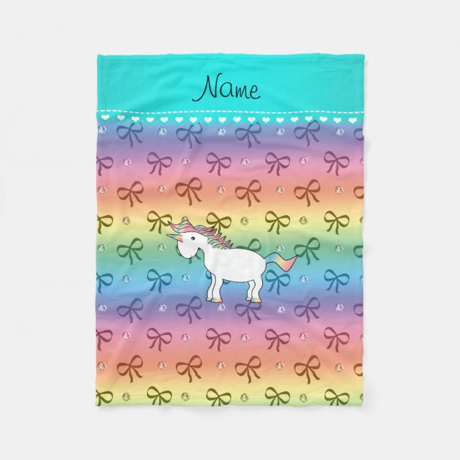Personalisierter Name Einhorn Regenbogendiamanten Fleecedecke (Vorderseite)