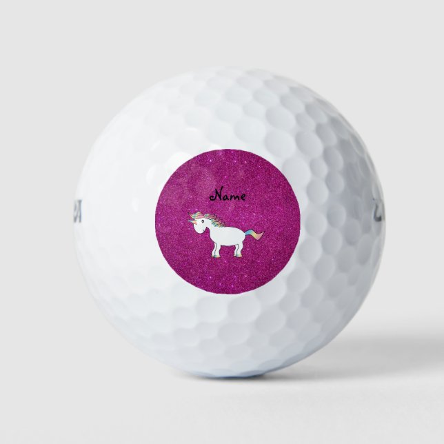 Personalisierter Name Einhorn Rosa Glitzer Golfball (Vorderseite)