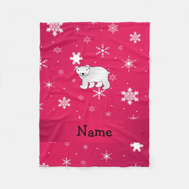 Personalisierter Name Eisbär Rosa Schneeflocken Fleecedecke (Vorderseite)