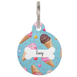 Personalisierter Name Eiscreme Muster Round Pet Ta Haustiermarke