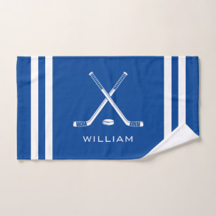Personalisierter Name Eishockey Deep Blue Stripes Handtuch