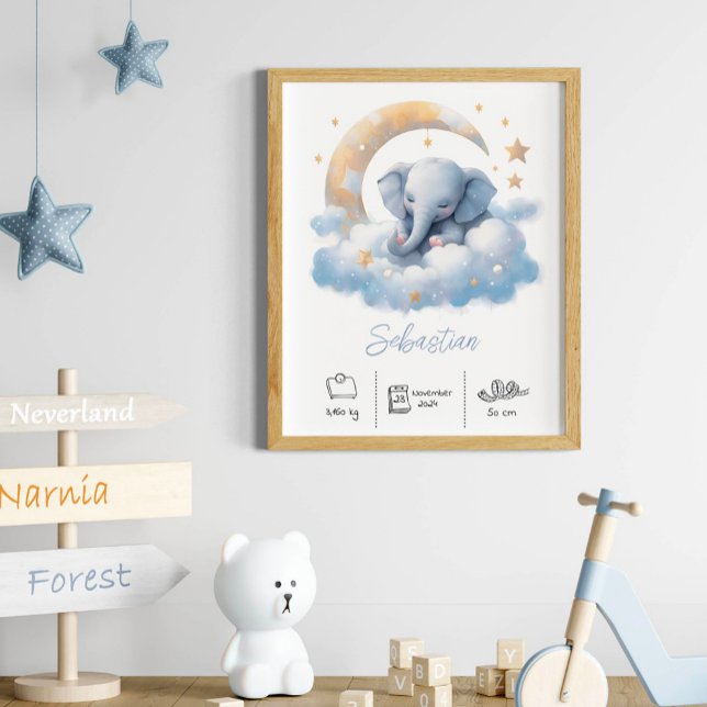 Personalisierter Name Elefantenkunst Kinderzimmer Poster (Von Creator hochgeladen)