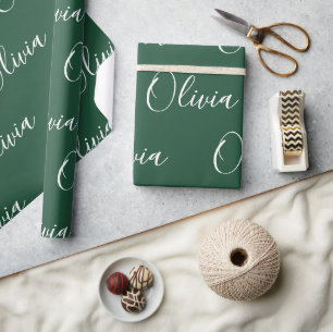 Personalisierter Name Elegant Grün Modern Geschenkpapier
