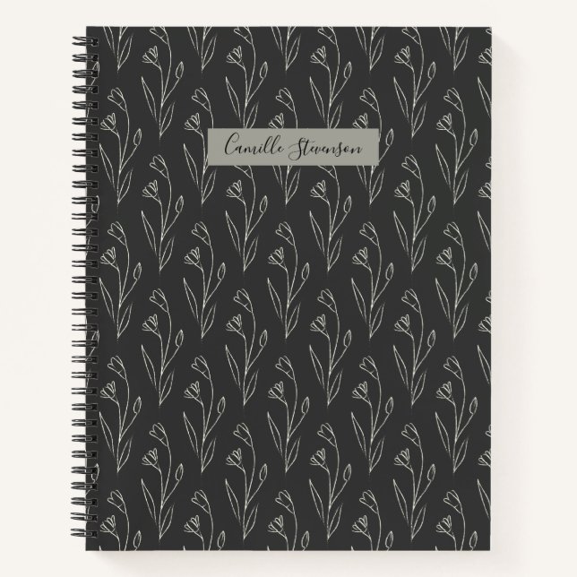 Personalisierter Name Elegant Schwarz-weiß Notizbuch (Vorderseite)