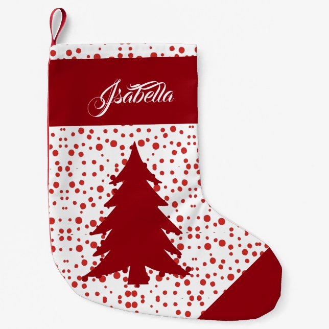 Personalisierter Name Elegant Xmas Tree Snow Hail Kleiner Weihnachtsstrumpf (Vorderseite)