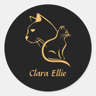 Personalisierter Name - elegante Katze Runder Aufkleber