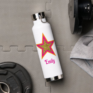 Personalisierter Name eleganter Goldglitter & rosa Trinkflasche