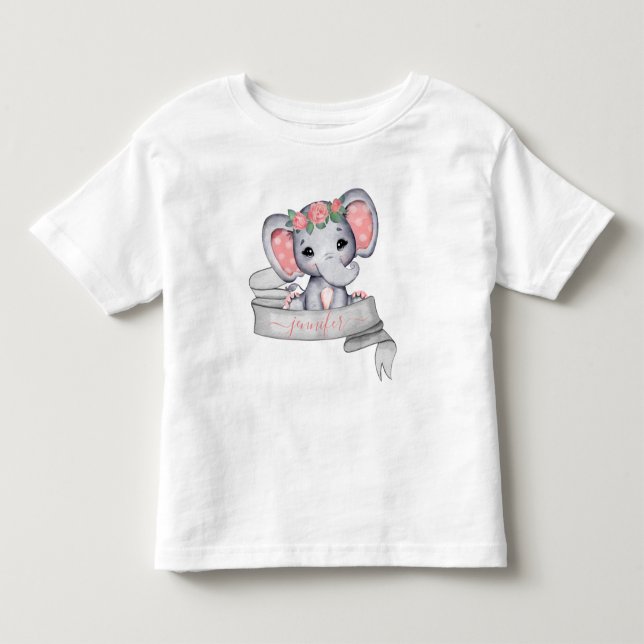 Personalisierter Name Elephant Baby Girl Individue Kleinkind T-shirt (Vorderseite)