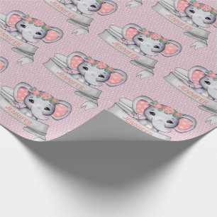 Personalisierter Name Elephant Baby Girl Pink & Gr Geschenkpapier