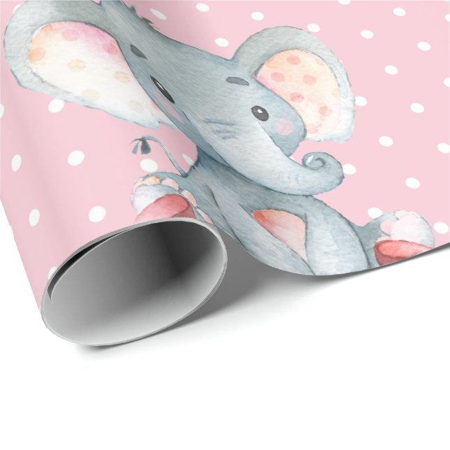 Personalisierter Name Elephant Baby Girl Pink und  Geschenkpapier (Rolleneckpunkt)