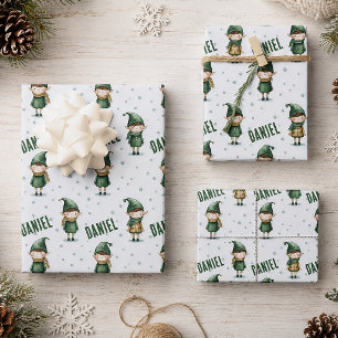Personalisierter Name Elf Weihnachten Geschenkpapier Set