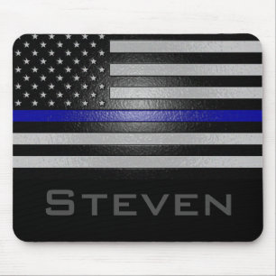Personalisierter Name: Embossed Thin Blue Line Fla Mousepad