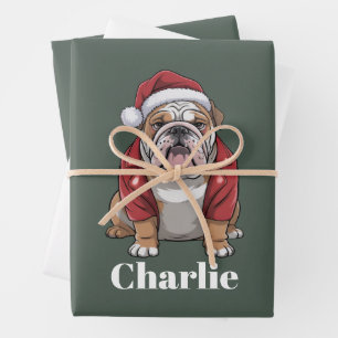 Personalisierter Name English Bulldog Hund Weihnac Geschenkpapier Set