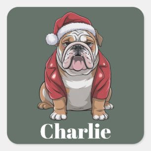 Personalisierter Name English Bulldog Hund Weihnac Quadratischer Aufkleber