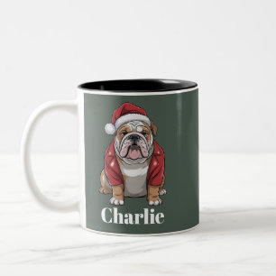 Personalisierter Name English Bulldog Hund Weihnac Zweifarbige Tasse