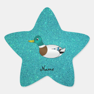 Personalisierter Name Ente Türkis Glitzer Stern-Aufkleber