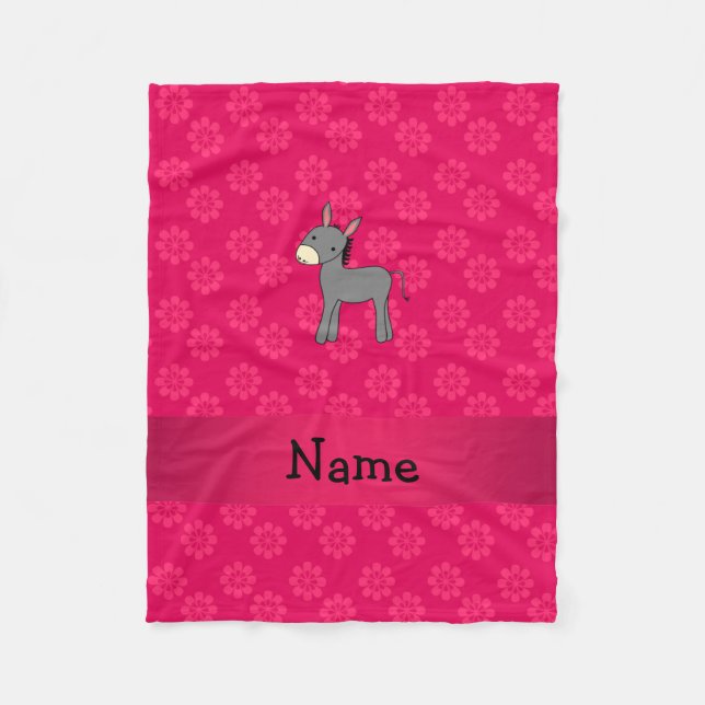 Personalisierter Name Esel Rosa Blume Fleecedecke (Vorderseite)