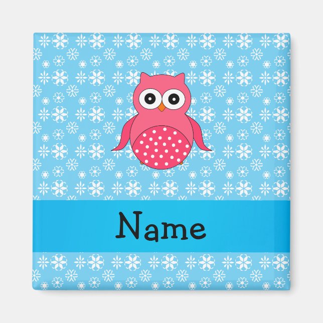 Personalisierter Name Eule blaue Schneeflocken Magnet (Vorne)