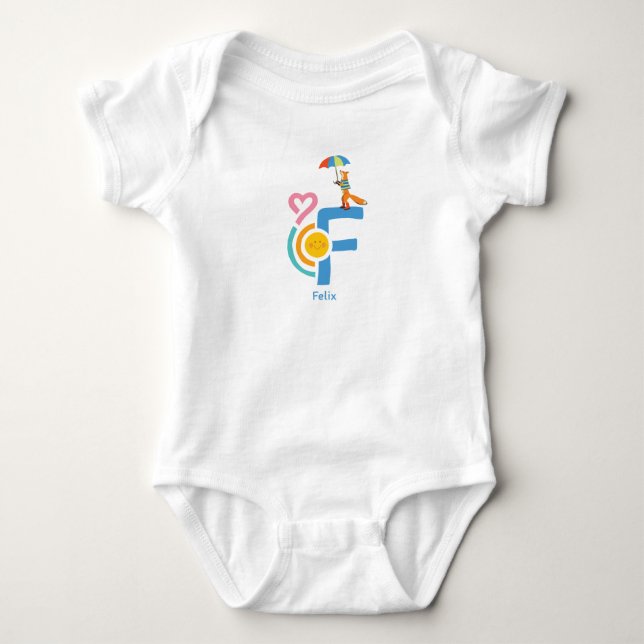 personalisierter Name F Baby Body Strampler  (Vorderseite)