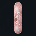 Personalisierter Name Fairy Pink Moon Rose Gold Ch Skateboard<br><div class="desc">Personalisiert Name Fairy Pink Rose Gold Girl trendige schicke Skateboard mit Glitzer,  Mond,  Stars,  botanischen Blätter. Eine feminine und niedliche Art Ihre Tochter zum Geburtstag,  16...  oder zu jeder femininen Veranstaltung zu beeindrucken.</div>