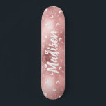 Personalisierter Name Fairy Pink Moon Rose Gold Ch Skateboard<br><div class="desc">Personalisiert Name Fairy Pink Rose Gold Girl trendige schicke Skateboard mit Glitzer,  Mond,  Stars,  botanischen Blätter. Eine feminine und niedliche Art Ihre Tochter zum Geburtstag,  16...  oder zu jeder femininen Veranstaltung zu beeindrucken.</div>