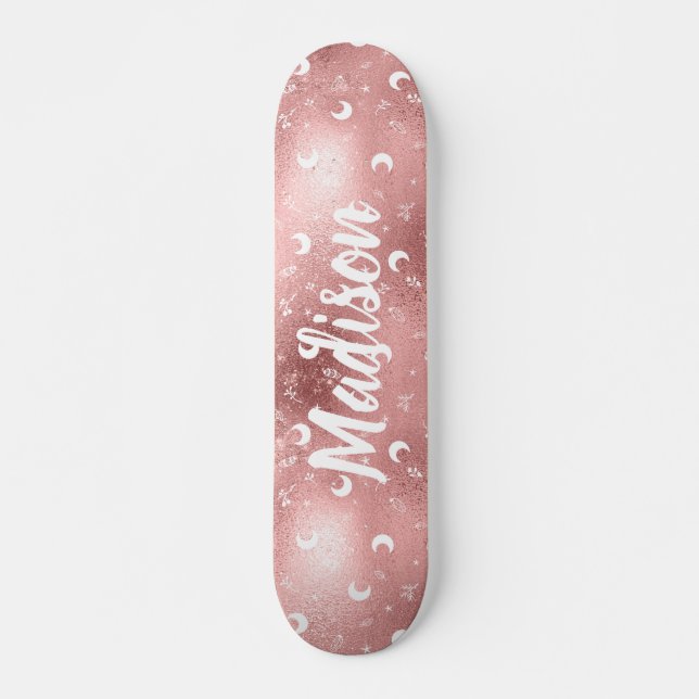 Personalisierter Name Fairy Pink Moon Rose Gold Ch Skateboard (Vorne)